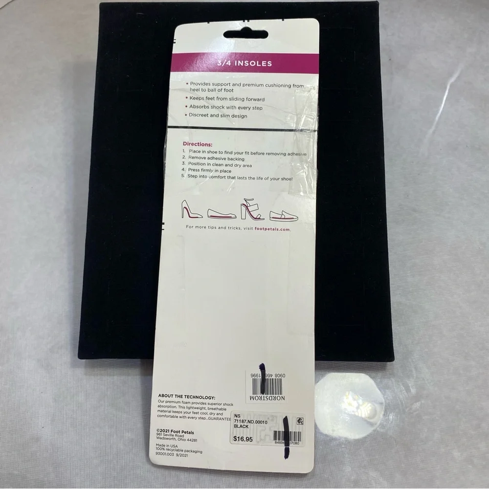NEW Foot Petals 3/4 Insoles Extra Cushion Heel to Ball Foot Support Black